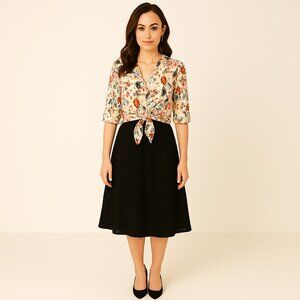 Hillard & Hanson Skirt Size 8 black eyelet floral pattern Side zip